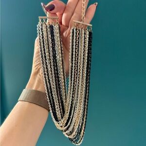 Multi-strand chain necklace - gold, silver, black